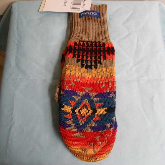Pendleton Southwestern Aztec Native American Pattern Mittens Size S/M Beige New - Picture 2 of 10